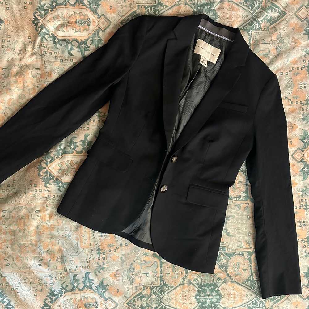 Banana Republic Petite Black Wool Blazer, Size 0